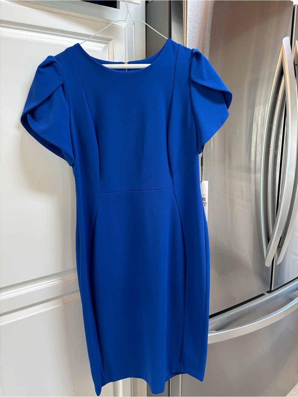 Calvin Klein Royal Blue Midi Dress with Puff Sleeves
